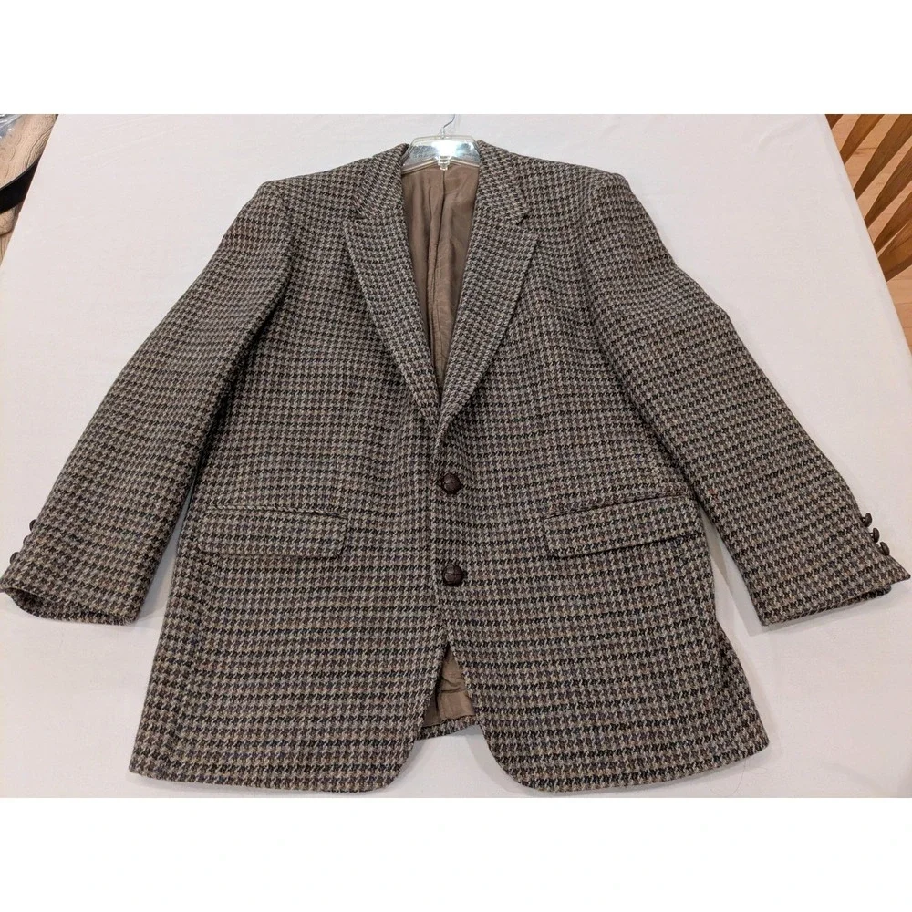 Anton Ferrare Castletex Harris Tweed Blazer Men 46L Houndstooth Wool Sport Coat